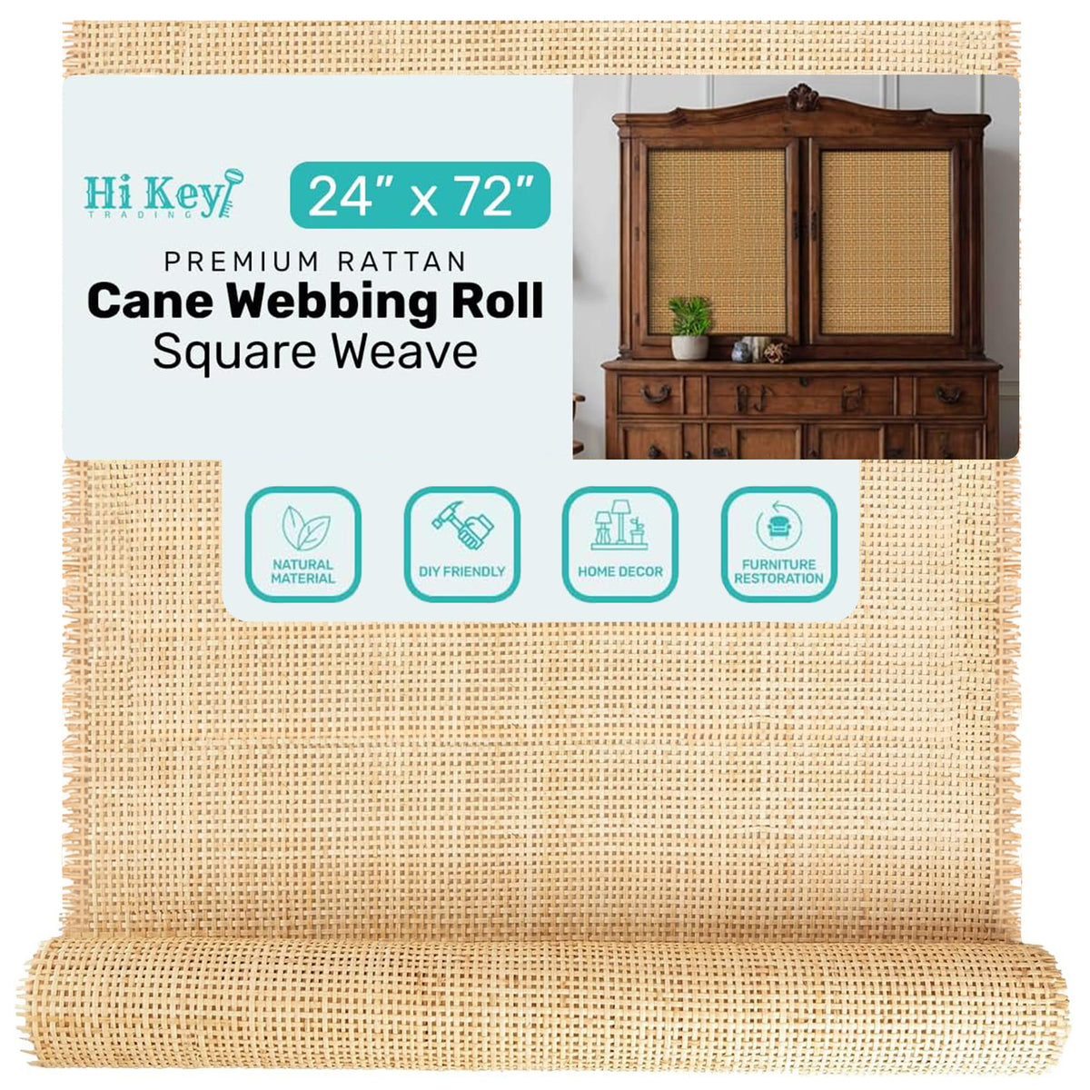 24" Wide Square Weave Rattan Cane Webbing Roll 24" x 72"