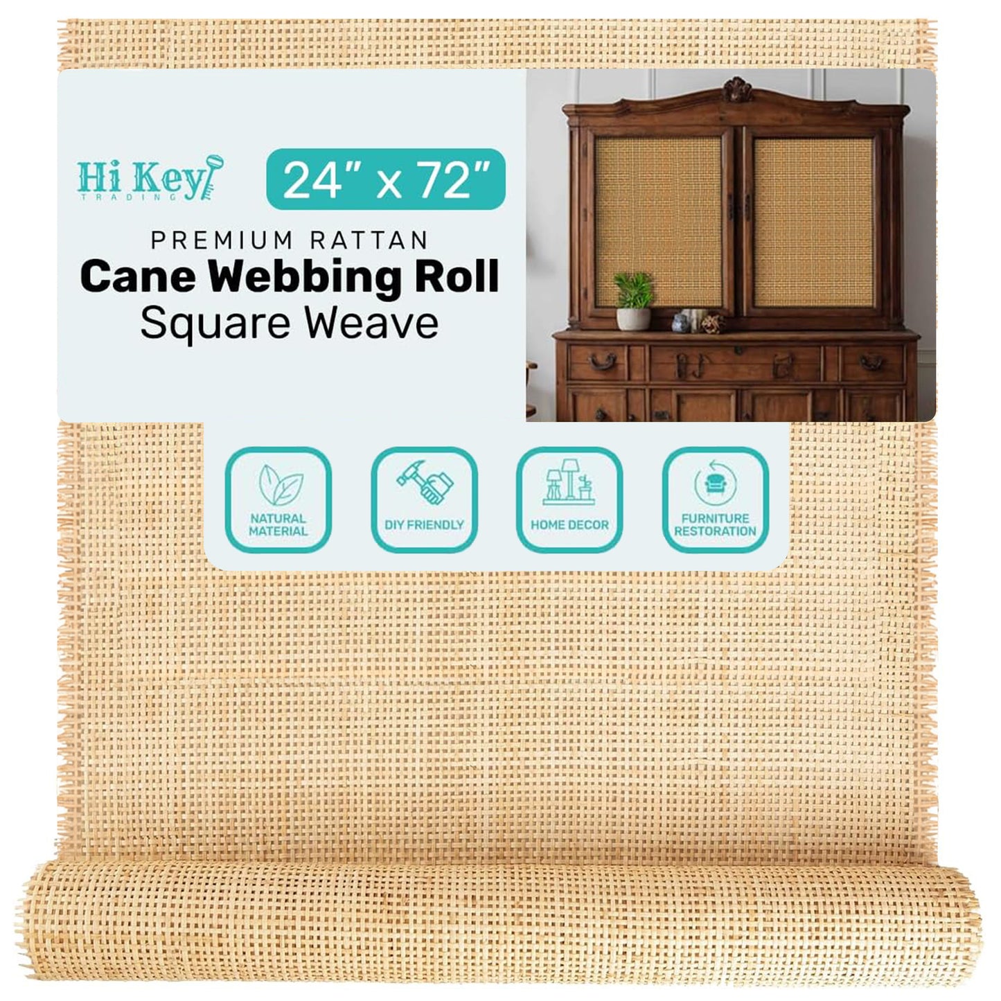 Square Weave Rattan Cane Webbing Roll 24" x 72"