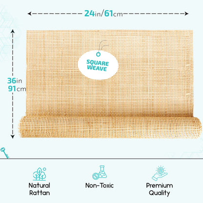 Square Weave Rattan Cane Webbing Roll 24" x 72"
