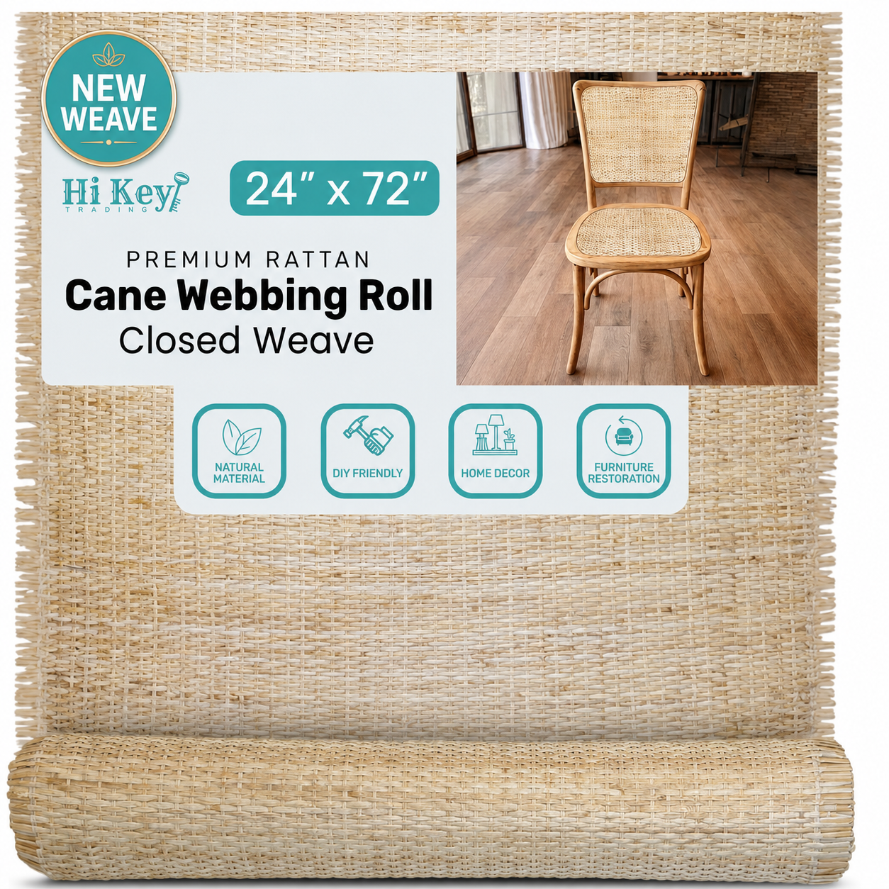 Closed Mesh Rattan Cane Webbing Roll 24" x 72"