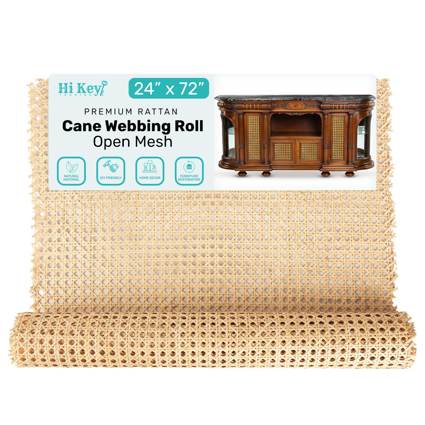 Open Mesh Rattan Cane Webbing Roll 24" x 72"