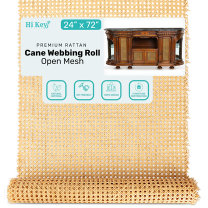 24" Wide Open Mesh Rattan Cane Webbing Roll 24" x 72"