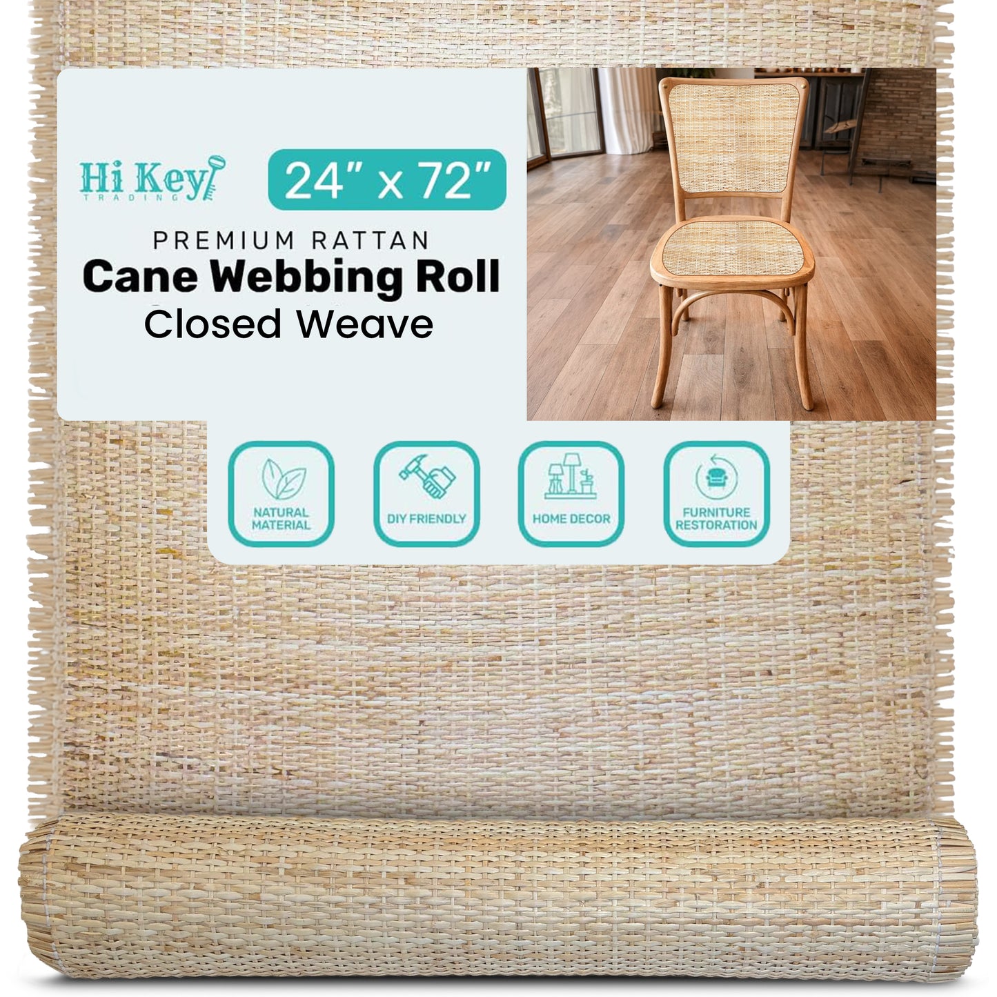 Closed Mesh Rattan Cane Webbing Roll 24" x 72"