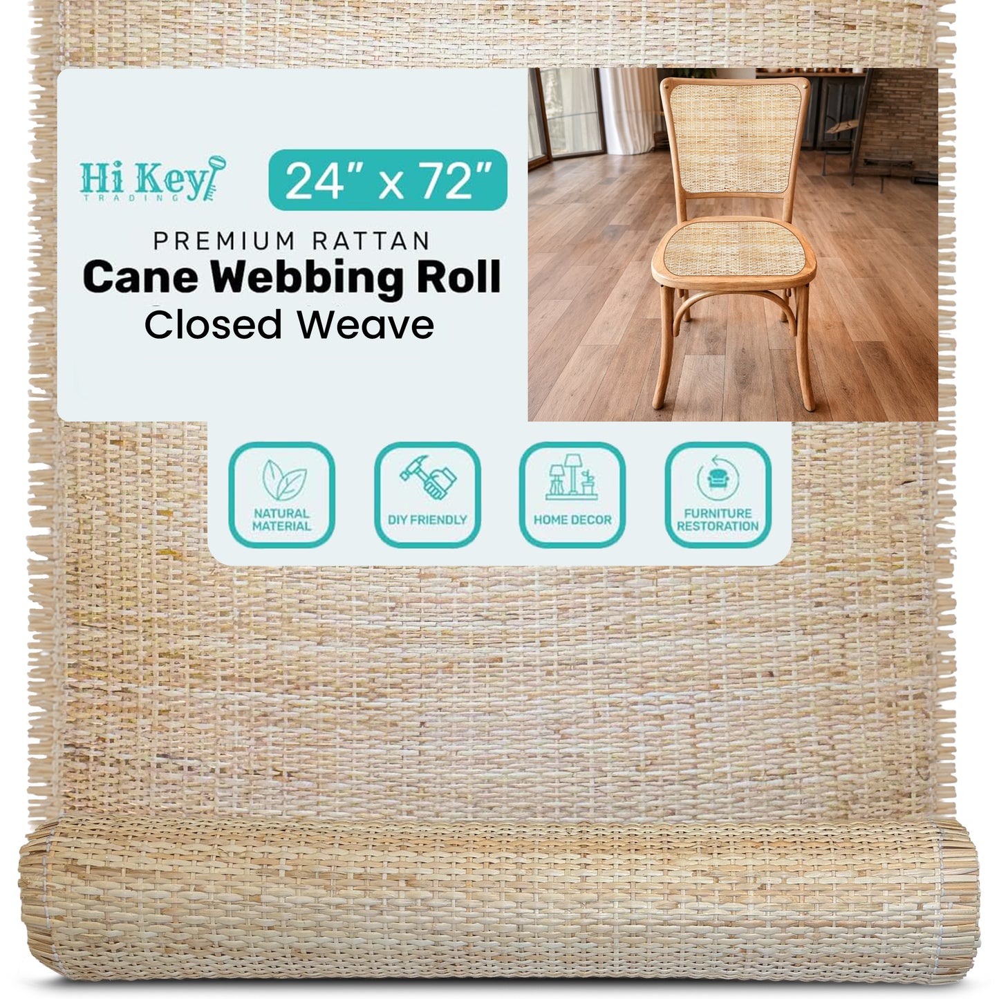Closed Mesh Rattan Cane Webbing Roll 24" x 72"